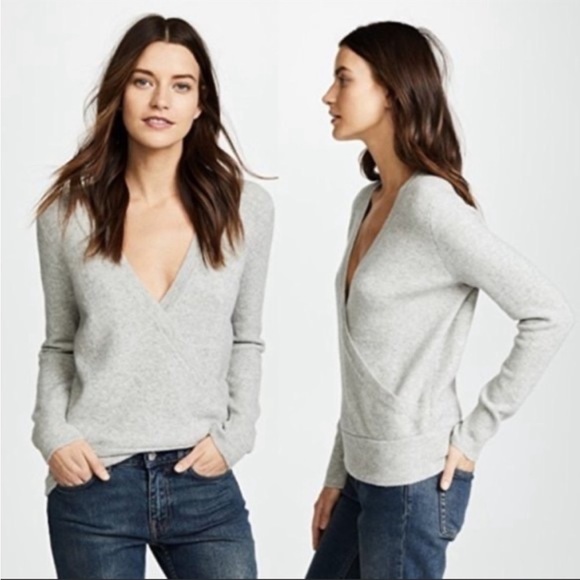 Madewell gray wrap-front pullover sweater made of super cozy yarn. XS - Picture 1 of 8